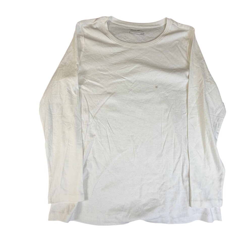 Eddie Bauer Shirt Womens Plus 2X White 100% Cotton Long Sleeve Favorite Crew